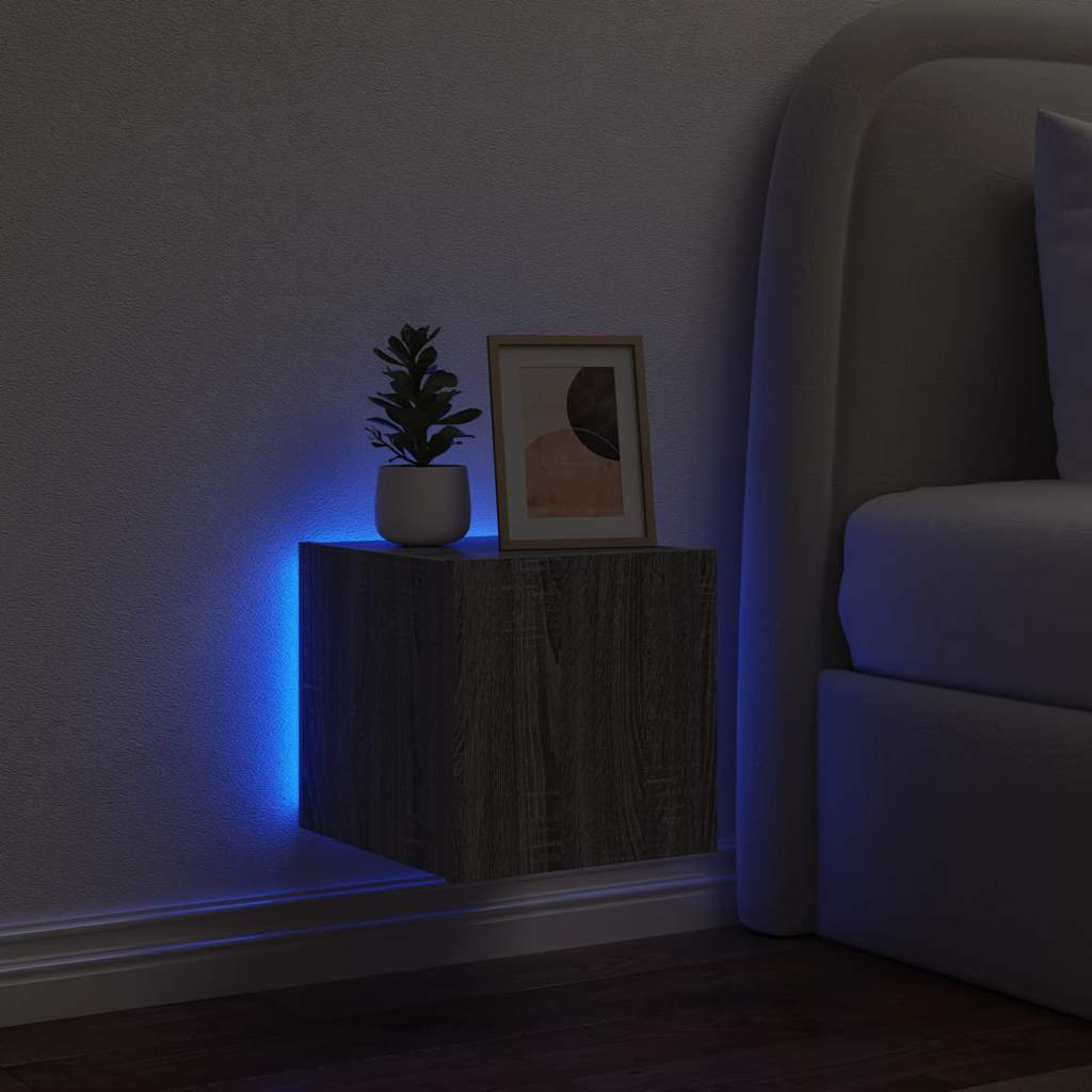 TV Wall Cabinet with LED Lights Grey Sonoma 30.5x35x30 cm
