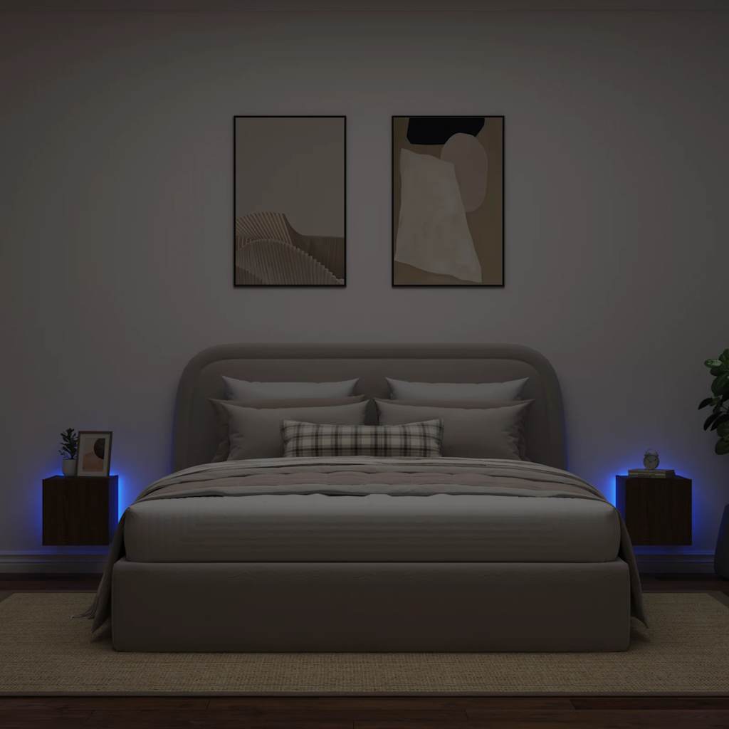 TV Wall Cabinets with LED Lights 2 pcs Brown Oak 30.5x35x30 cm