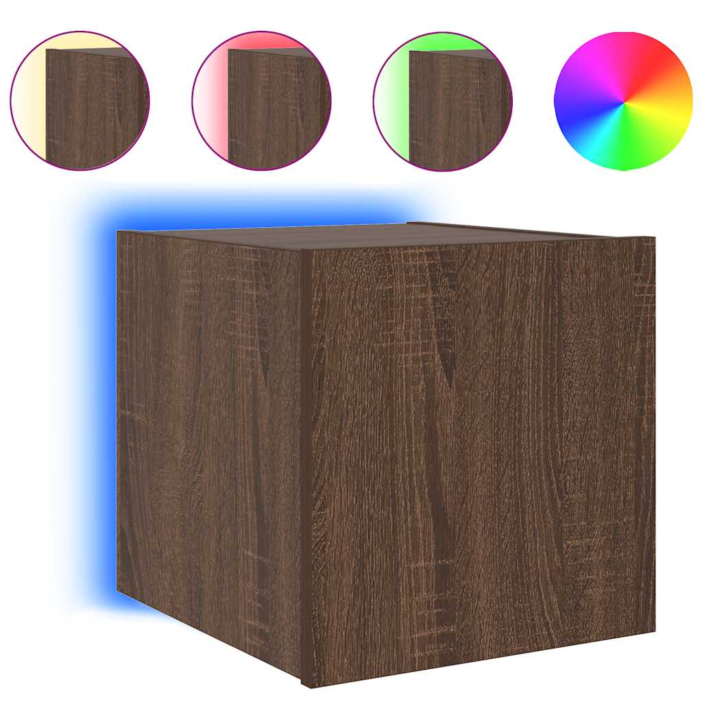 TV Wall Cabinets with LED Lights 2 pcs Brown Oak 30.5x35x30 cm