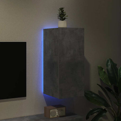 TV Wall Cabinet with LED Lights Concrete Grey 30.5x35x70 cm