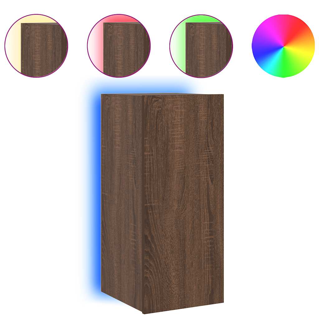 TV Wall Cabinet with LED Lights Brown Oak 30.5x35x70 cm
