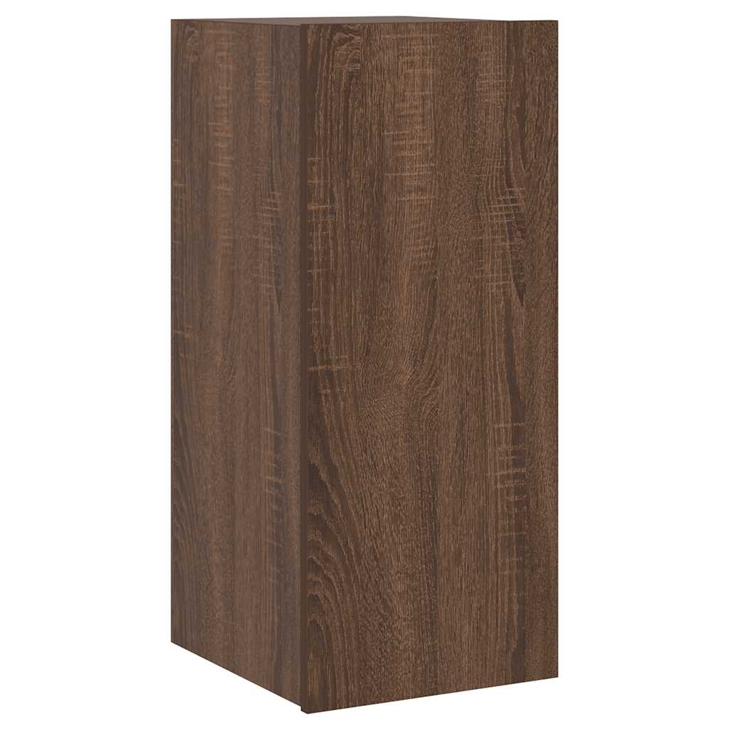 TV Wall Cabinet with LED Lights Brown Oak 30.5x35x70 cm