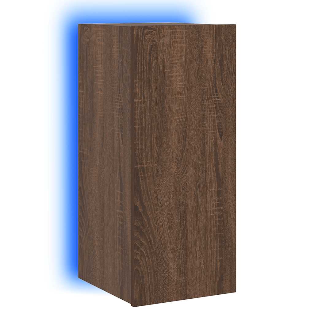 TV Wall Cabinet with LED Lights Brown Oak 30.5x35x70 cm