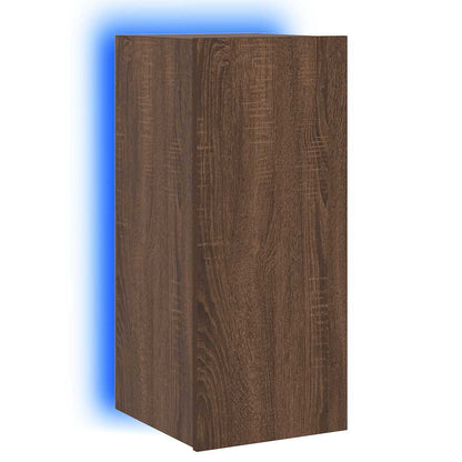 TV Wall Cabinet with LED Lights Brown Oak 30.5x35x70 cm