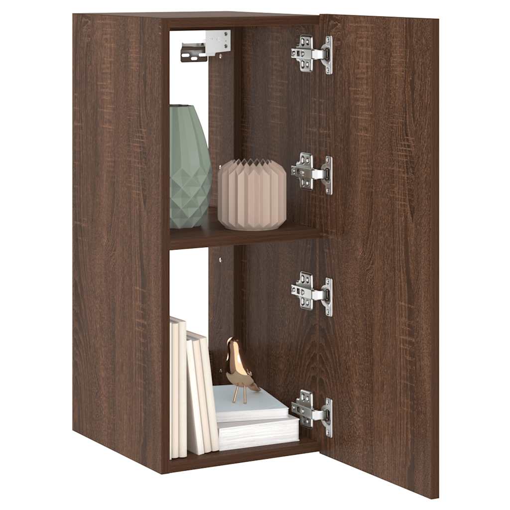 TV Wall Cabinet with LED Lights Brown Oak 30.5x35x70 cm