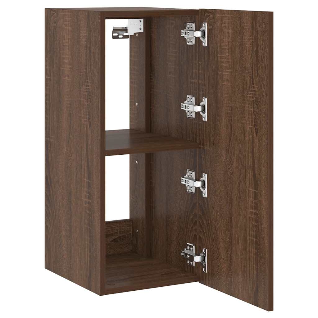 TV Wall Cabinet with LED Lights Brown Oak 30.5x35x70 cm