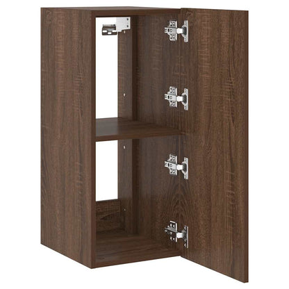TV Wall Cabinet with LED Lights Brown Oak 30.5x35x70 cm