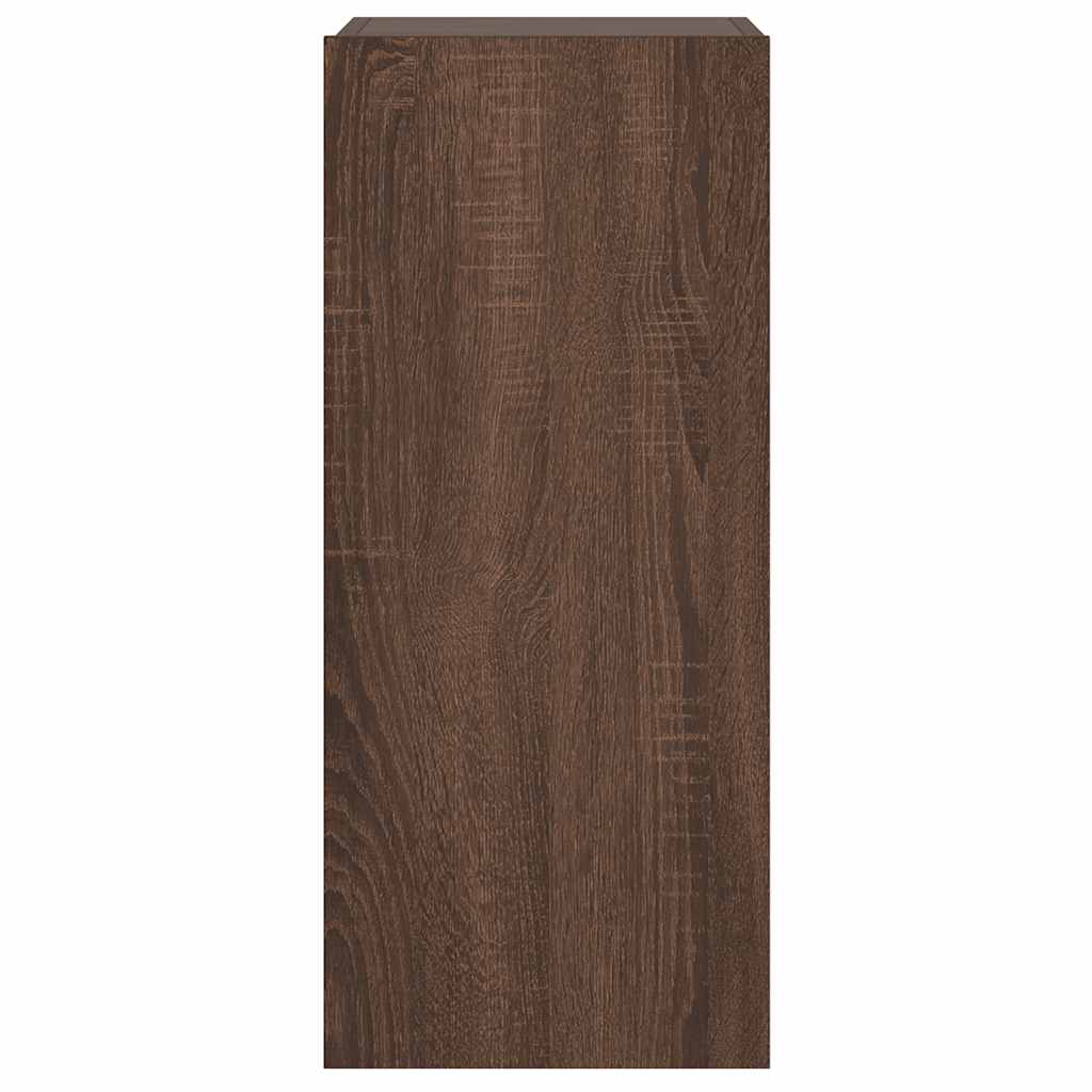 TV Wall Cabinet with LED Lights Brown Oak 30.5x35x70 cm
