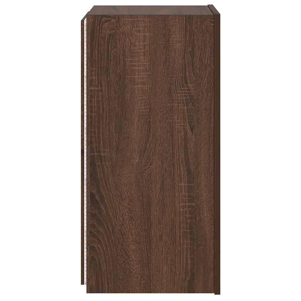 TV Wall Cabinet with LED Lights Brown Oak 30.5x35x70 cm