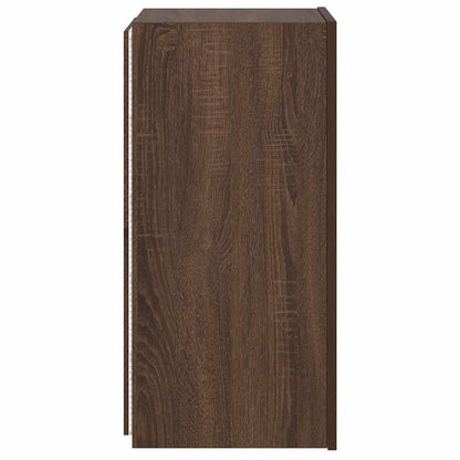 TV Wall Cabinet with LED Lights Brown Oak 30.5x35x70 cm