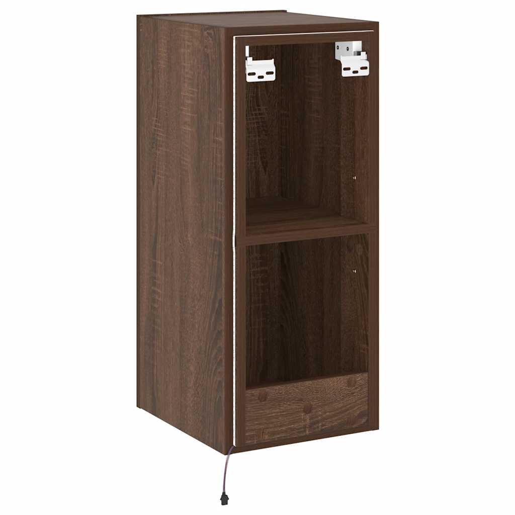 TV Wall Cabinet with LED Lights Brown Oak 30.5x35x70 cm