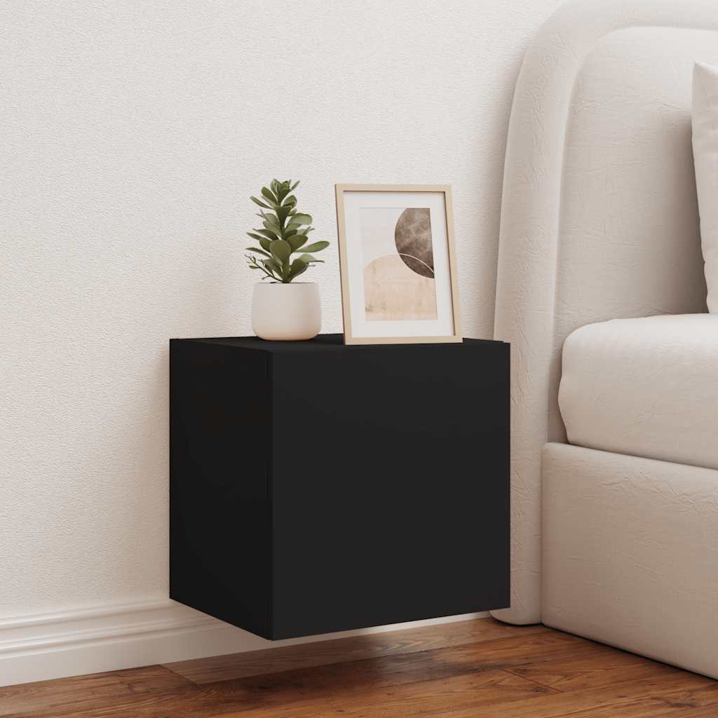 TV Wall Cabinet with LED Lights Black 40.5x35x40 cm