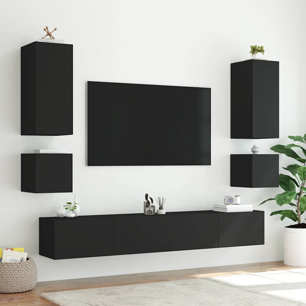 TV Wall Cabinet with LED Lights Black 40.5x35x40 cm
