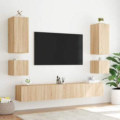 TV Wall Cabinets with LED Lights 2 pcs Sonoma Oak 40.5x35x40 cm
