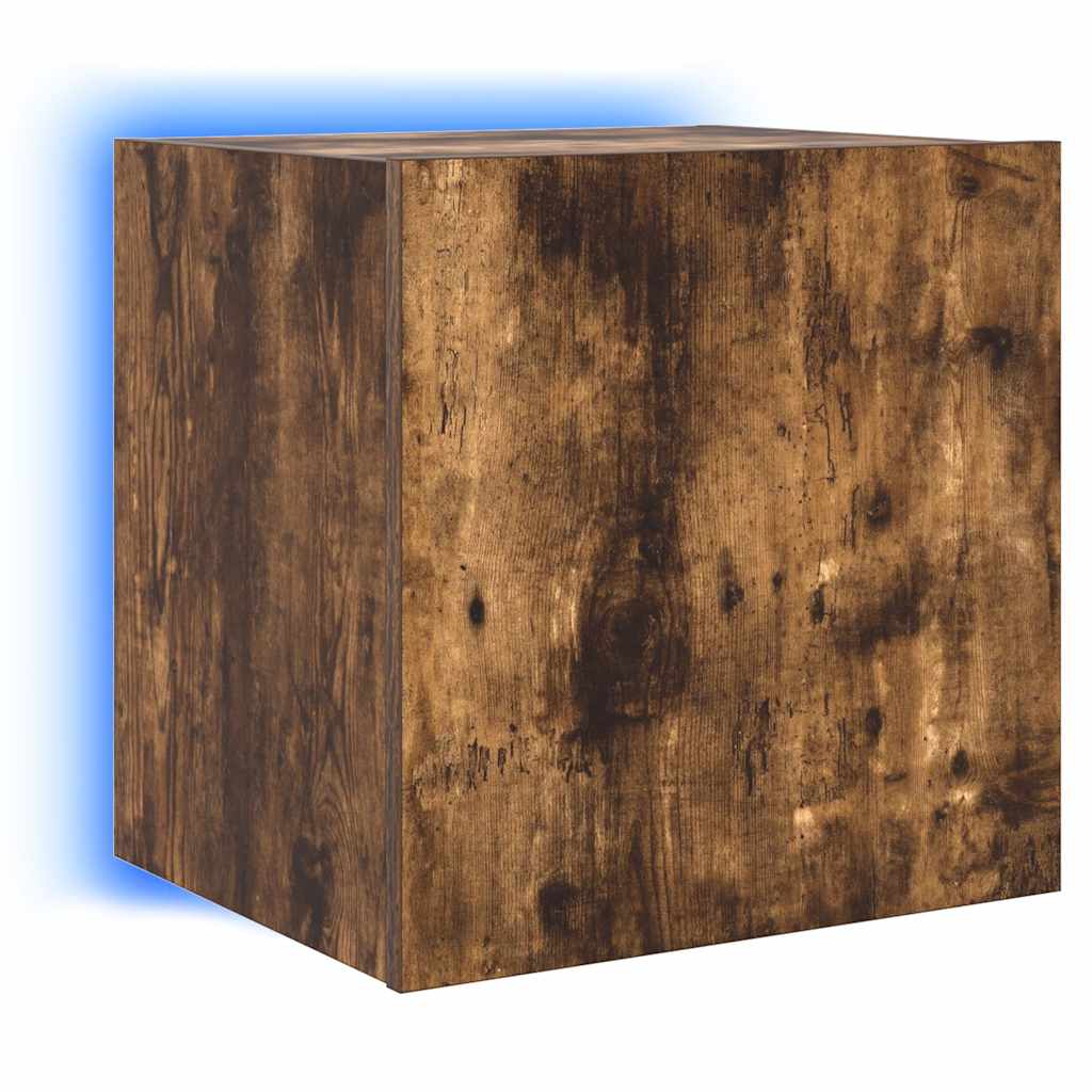 TV Wall Cabinet with LED Lights Smoked Oak 40.5x35x40 cm