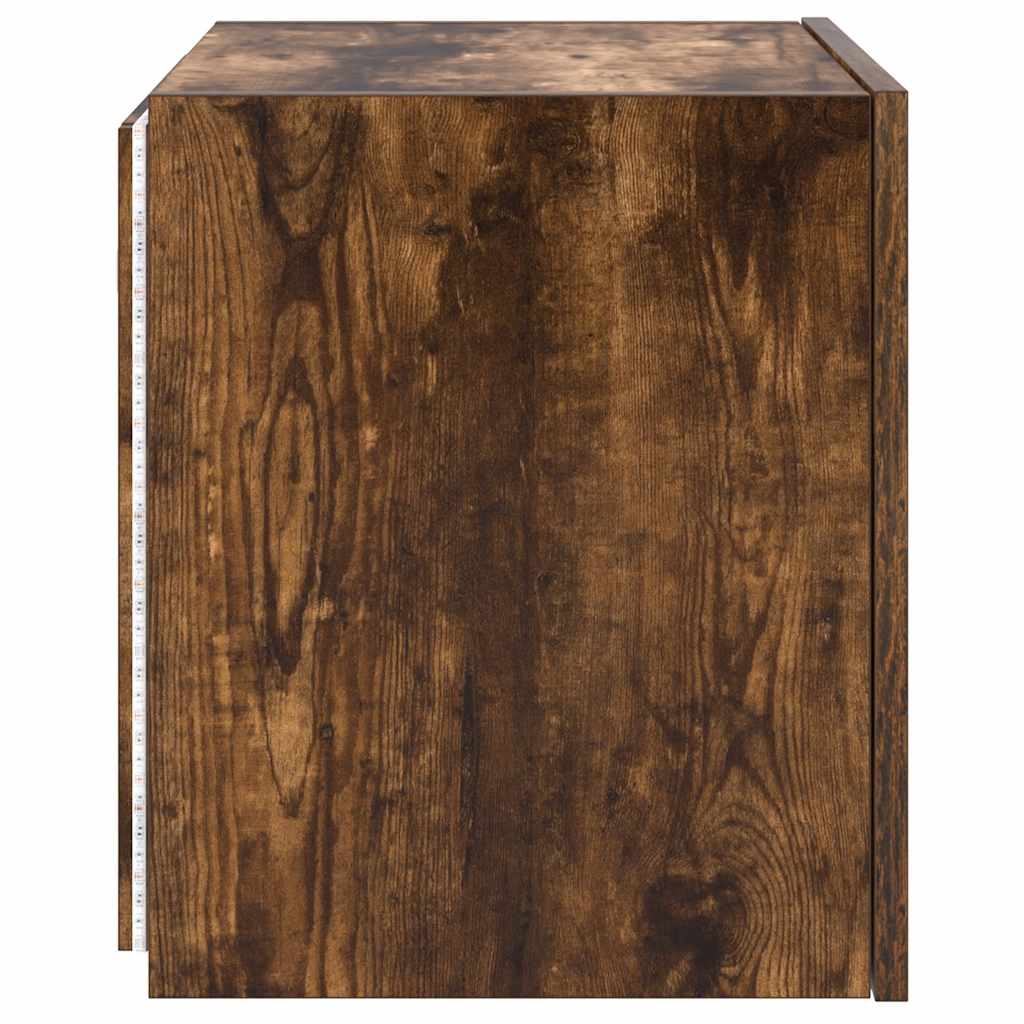 TV Wall Cabinet with LED Lights Smoked Oak 40.5x35x40 cm