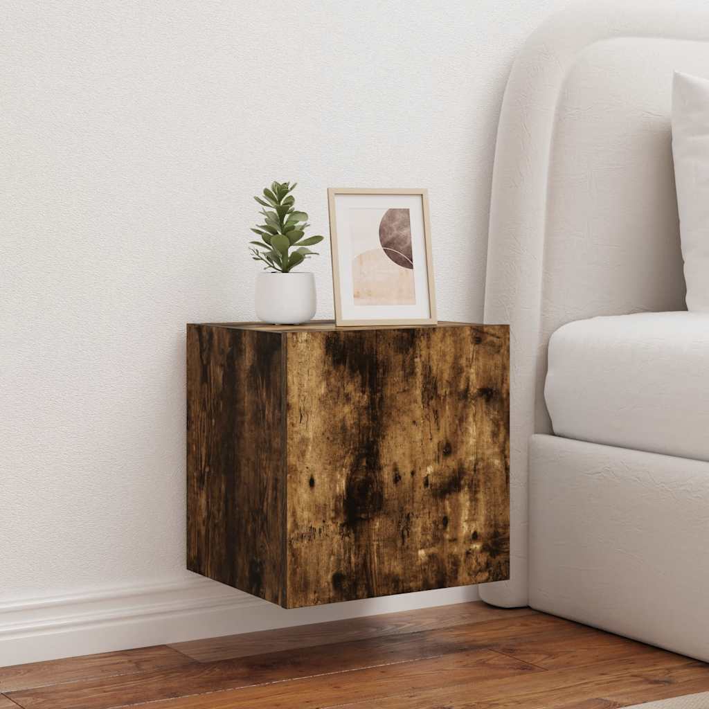 TV Wall Cabinet with LED Lights Smoked Oak 40.5x35x40 cm
