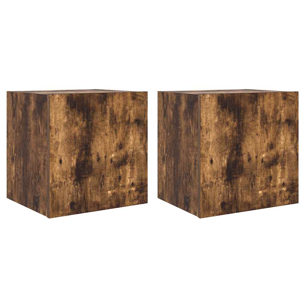 TV Wall Cabinets with LED Lights 2 pcs Smoked Oak 40.5x35x40 cm