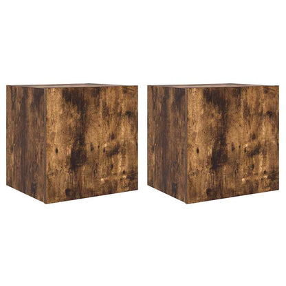 TV Wall Cabinets with LED Lights 2 pcs Smoked Oak 40.5x35x40 cm