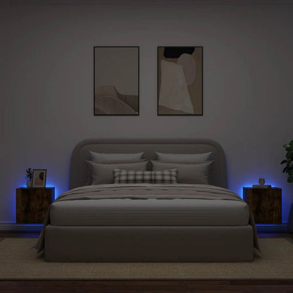 TV Wall Cabinets with LED Lights 2 pcs Smoked Oak 40.5x35x40 cm