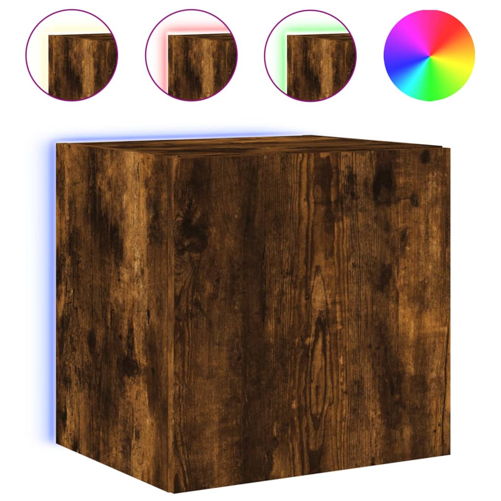 TV Wall Cabinets with LED Lights 2 pcs Smoked Oak 40.5x35x40 cm
