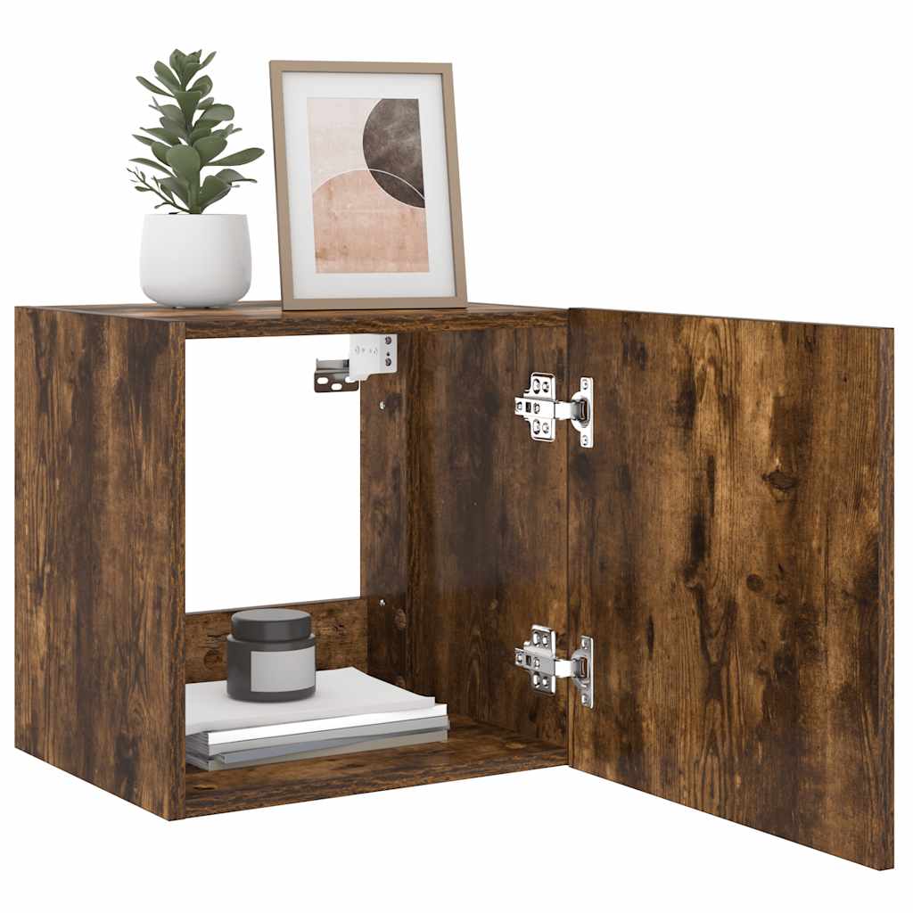 TV Wall Cabinets with LED Lights 2 pcs Smoked Oak 40.5x35x40 cm