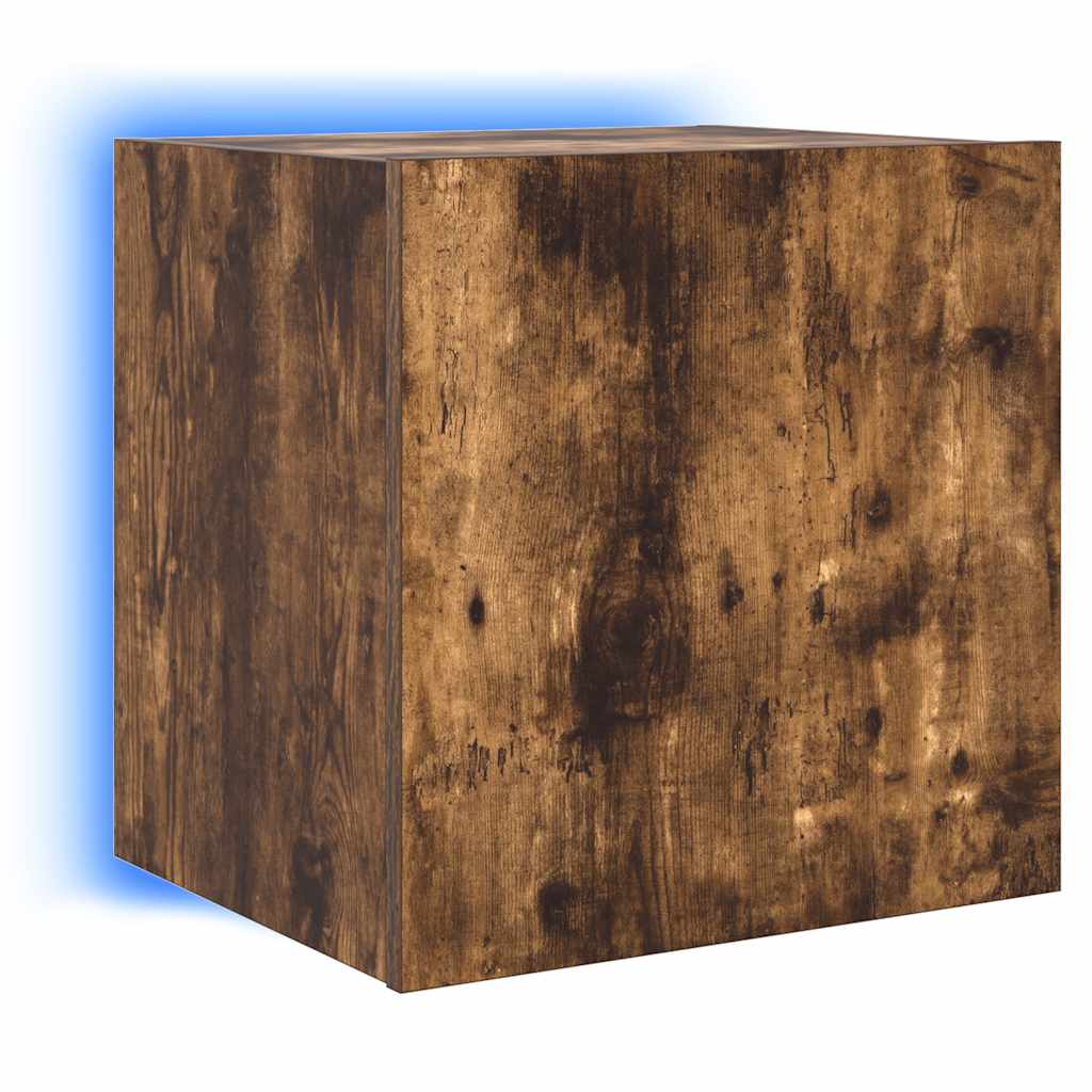 TV Wall Cabinets with LED Lights 2 pcs Smoked Oak 40.5x35x40 cm