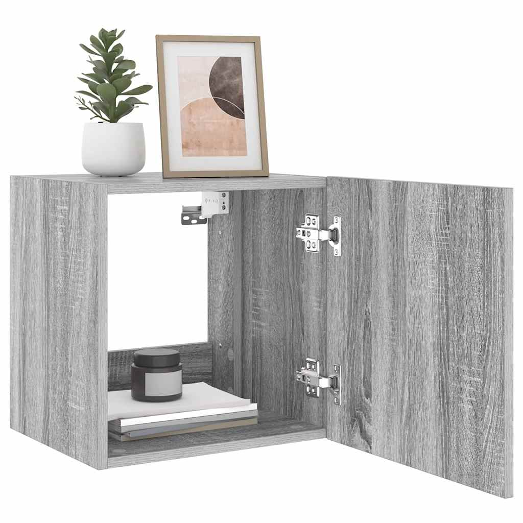 TV Wall Cabinet with LED Lights Grey Sonoma 40.5x35x40 cm