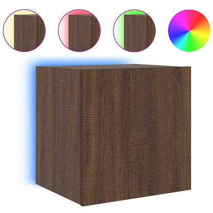 TV Wall Cabinet with LED Lights Brown Oak 40.5x35x40 cm