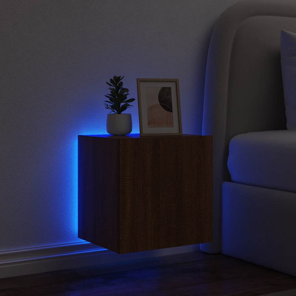 TV Wall Cabinet with LED Lights Brown Oak 40.5x35x40 cm