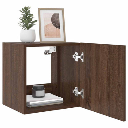 TV Wall Cabinet with LED Lights Brown Oak 40.5x35x40 cm