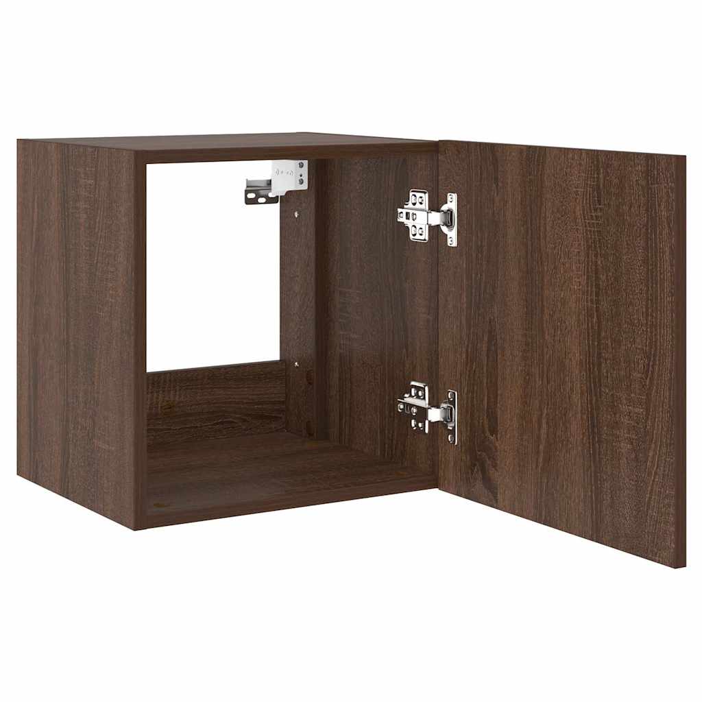 TV Wall Cabinet with LED Lights Brown Oak 40.5x35x40 cm