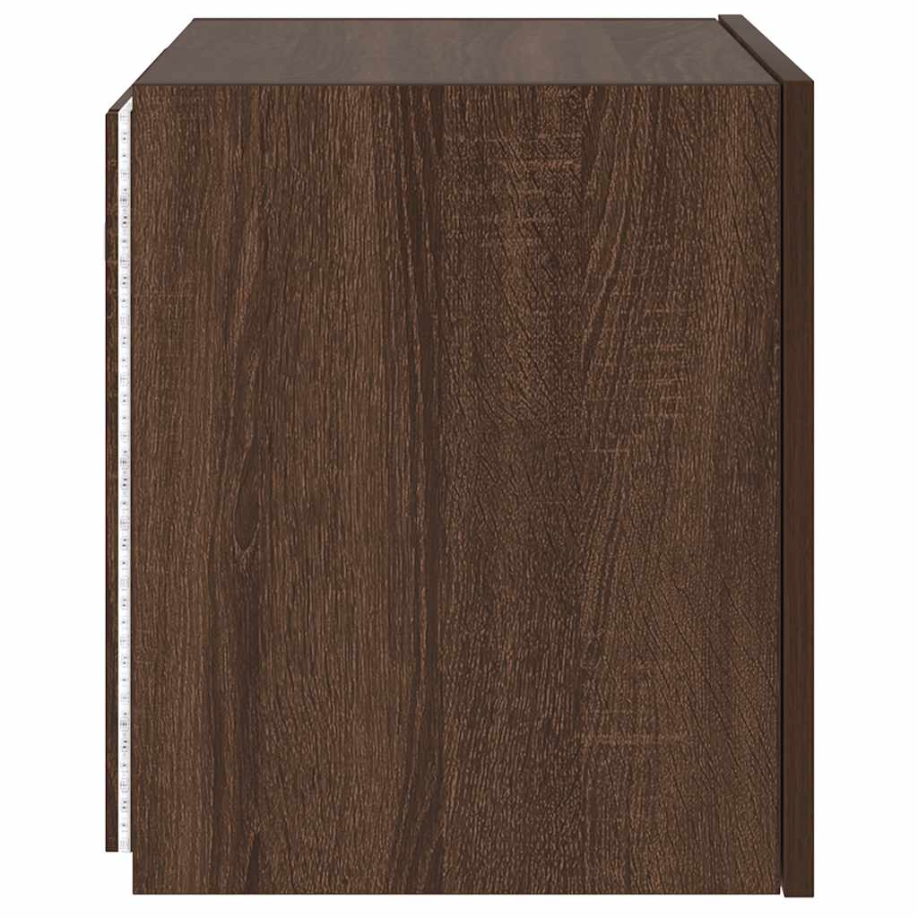 TV Wall Cabinet with LED Lights Brown Oak 40.5x35x40 cm