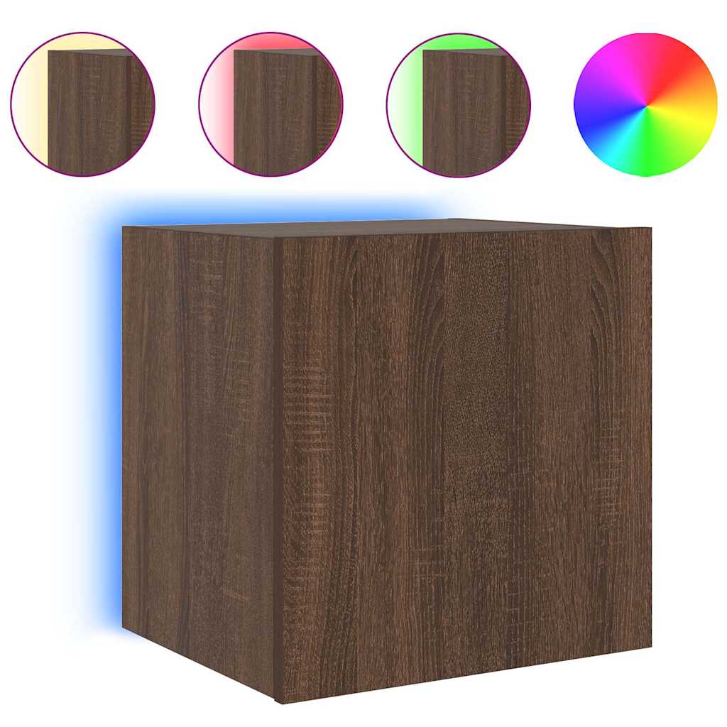 TV Wall Cabinets with LED Lights 2 pcs Brown Oak 40.5x35x40 cm