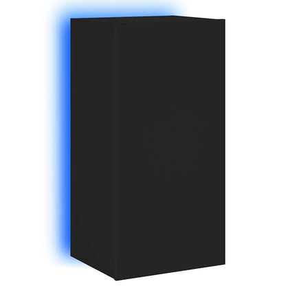 TV Wall Cabinet with LED Lights Black 40.5x35x80 cm
