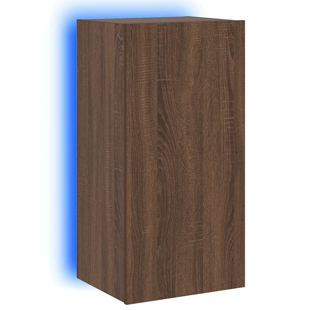 TV Wall Cabinet with LED Lights Brown Oak 40.5x35x80 cm