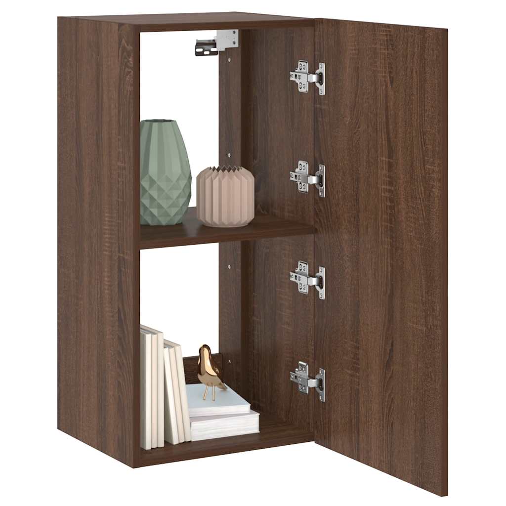 TV Wall Cabinet with LED Lights Brown Oak 40.5x35x80 cm
