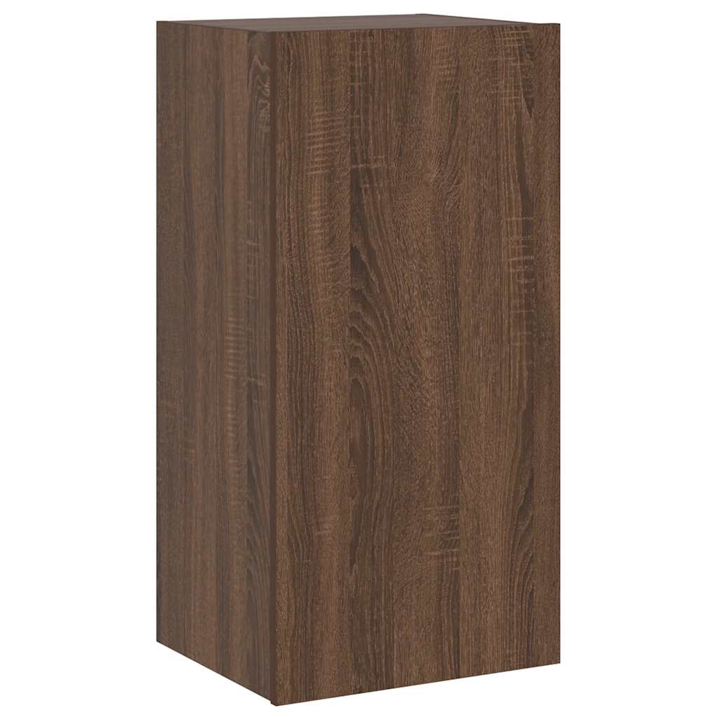 TV Wall Cabinet with LED Lights Brown Oak 40.5x35x80 cm