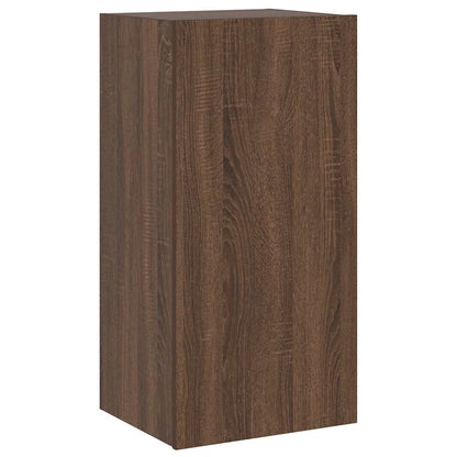 TV Wall Cabinet with LED Lights Brown Oak 40.5x35x80 cm