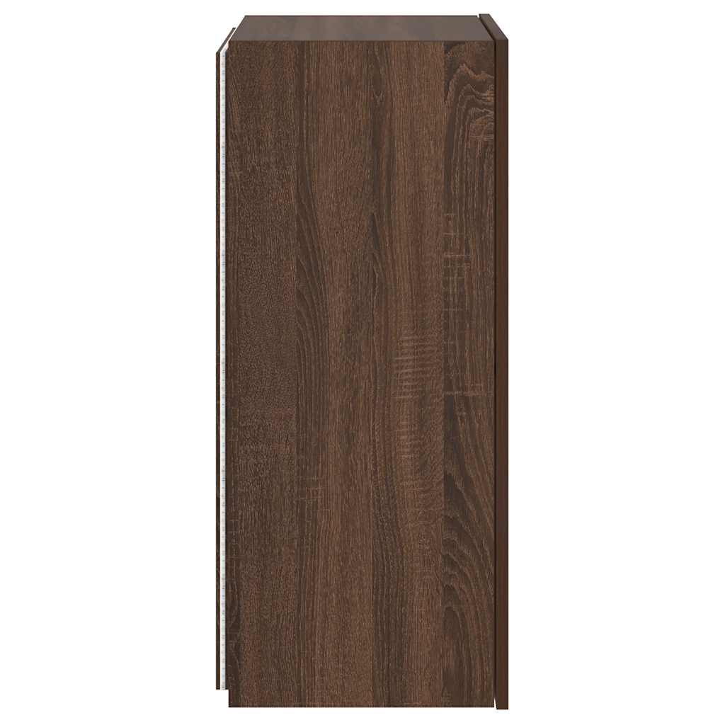 TV Wall Cabinet with LED Lights Brown Oak 40.5x35x80 cm