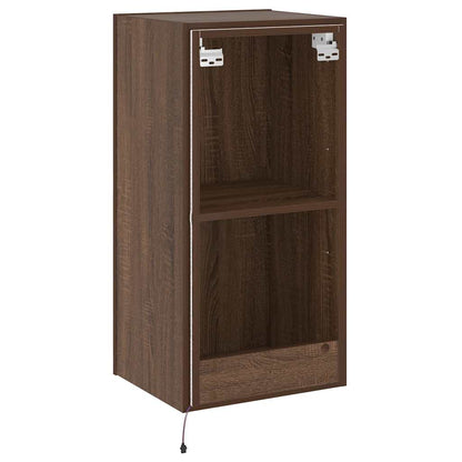 TV Wall Cabinet with LED Lights Brown Oak 40.5x35x80 cm