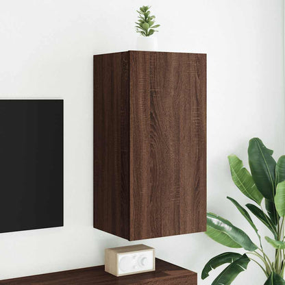 TV Wall Cabinet with LED Lights Brown Oak 40.5x35x80 cm