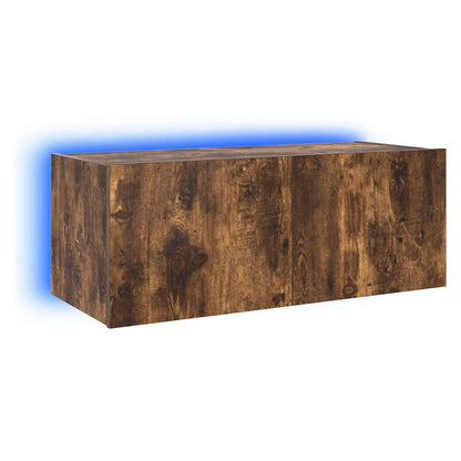 TV Wall Cabinet with LED Lights Smoked Oak 80x35x31 cm
