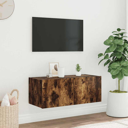 TV Wall Cabinet with LED Lights Smoked Oak 80x35x31 cm