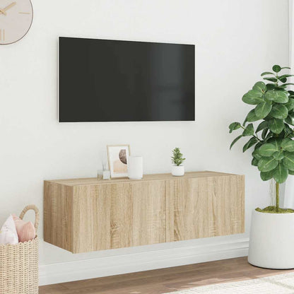 TV Wall Cabinet with LED Lights Sonoma Oak 100x35x31 cm