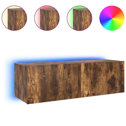 TV Wall Cabinet with LED Lights Smoked Oak 100x35x31 cm
