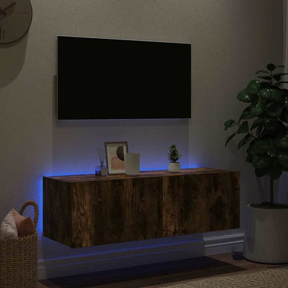 TV Wall Cabinet with LED Lights Smoked Oak 100x35x31 cm