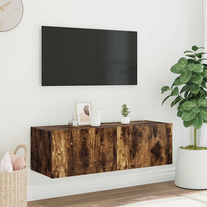 TV Wall Cabinet with LED Lights Smoked Oak 100x35x31 cm
