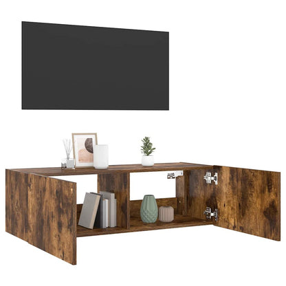 TV Wall Cabinet with LED Lights Smoked Oak 100x35x31 cm