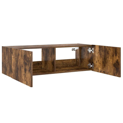 TV Wall Cabinet with LED Lights Smoked Oak 100x35x31 cm